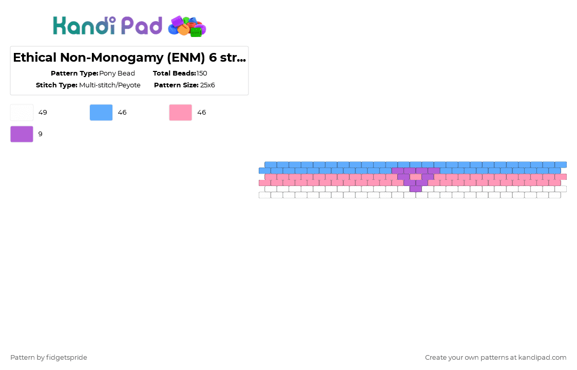 Ethical Non-Monogamy (ENM) 6 stripe flag - Pony Bead Pattern by fidgetspride on Kandi Pad - light blue,pink,pride,pride flag,ethical non monogamy,enm
