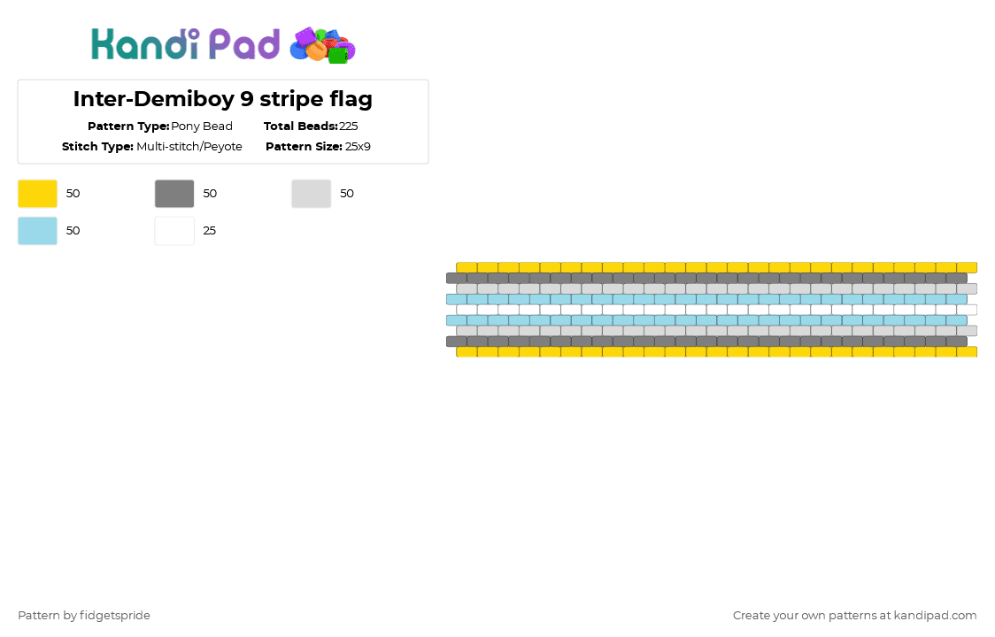 Inter-Demiboy 9 stripe flag - Pony Bead Pattern by fidgetspride on Kandi Pad - yellow,gray,light blue,pride,pride flag,intersex,demi,demiboy