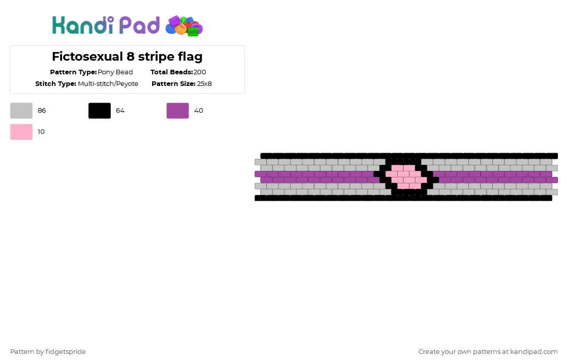 Fictosexual 8 stripe flag - Pony Bead Pattern by fidgetspride on Kandi Pad - beige,pink,pride,pride flag,ficto,fictosexual