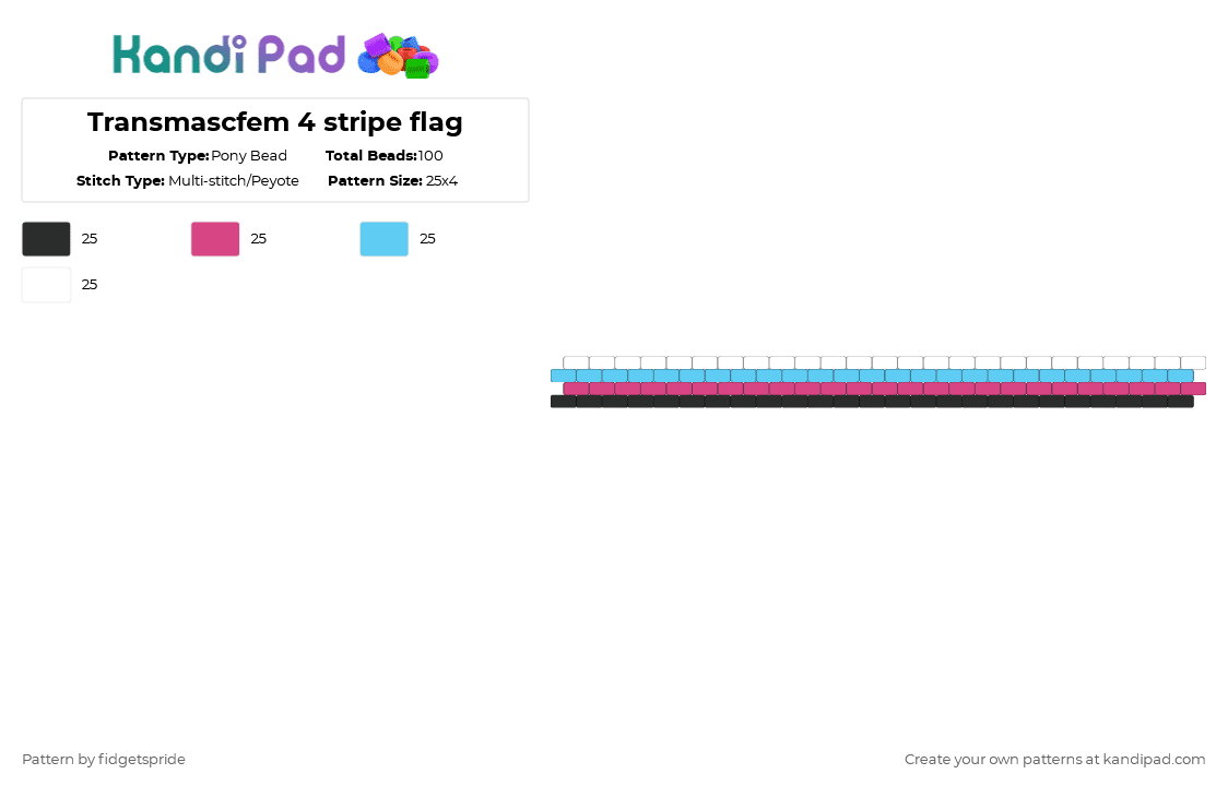 Transmascfem 4 stripe flag - Pony Bead Pattern by fidgetspride on Kandi Pad - pink,light blue,pride,pride flag,gender,transmascfem