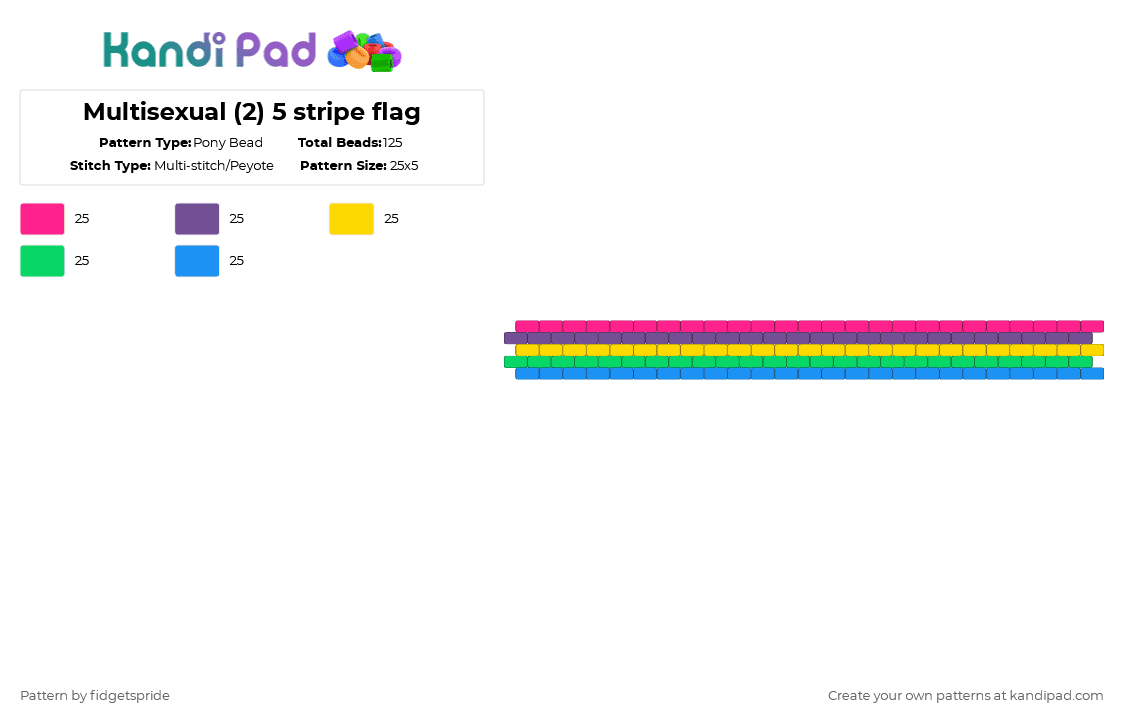 Multisexual (2) 5 stripe flag - Pony Bead Pattern by fidgetspride on Kandi Pad - purple,teal,colorful,pride,pride flag,multisexual,multispec,sexuality
