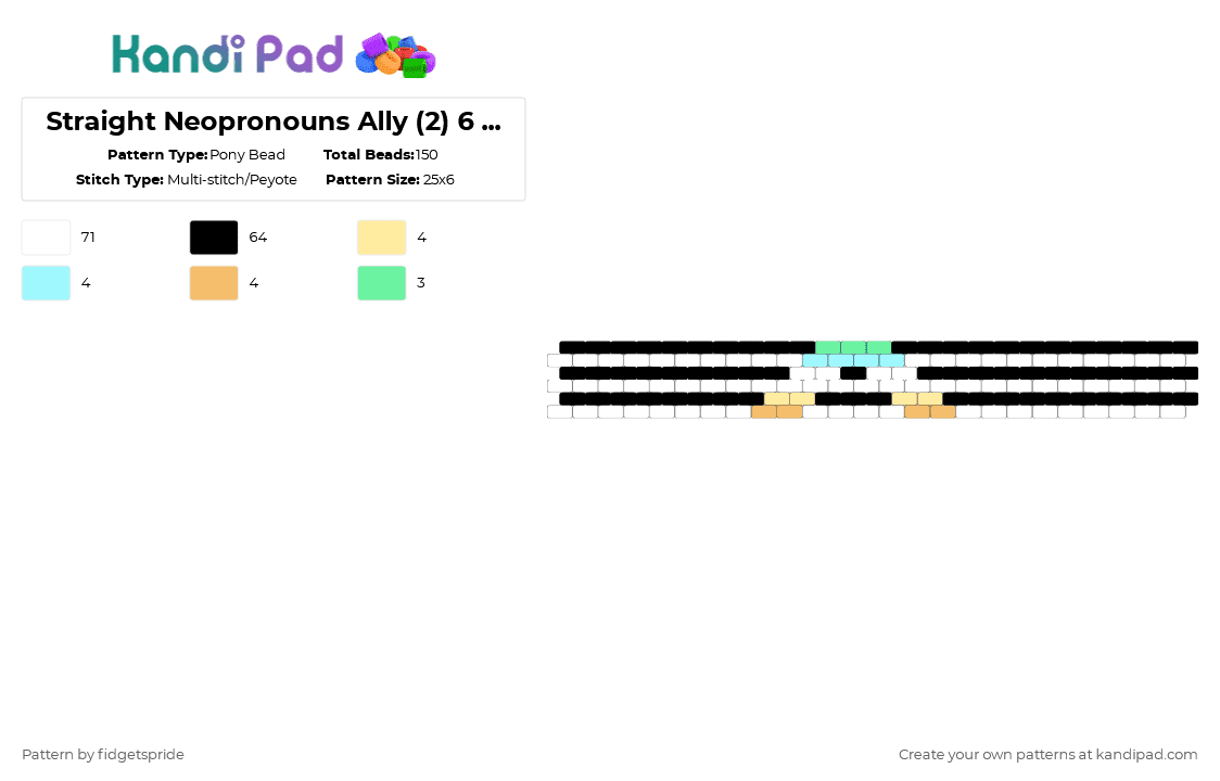 Straight Neopronouns Ally (2) 6 stripe flag - Pony Bead Pattern by fidgetspride on Kandi Pad - white,yellow,light blue,orange,pride,pride flag,straight,ally,neopronouns
