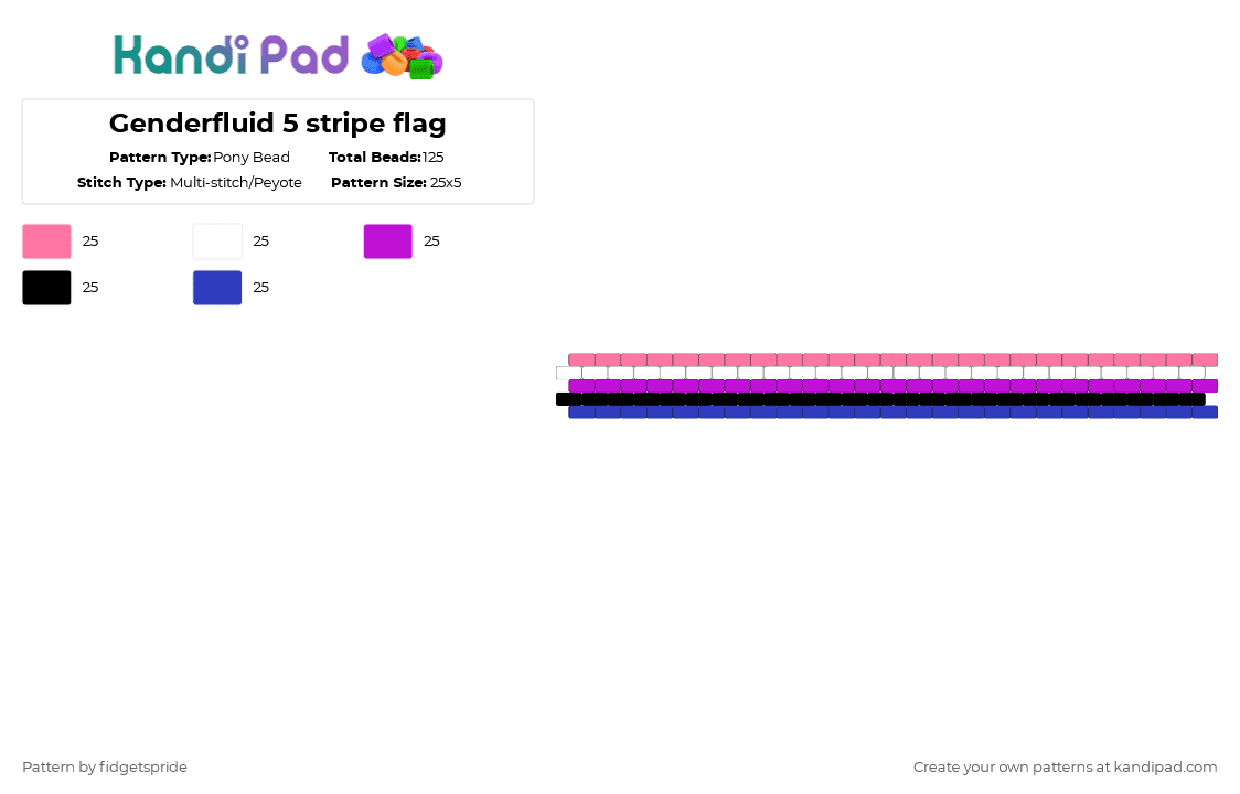 Genderfluid 5 stripe flag - Pony Bead Pattern by fidgetspride on Kandi Pad - pink,purple,pride,pride flag,gender,genderfluid