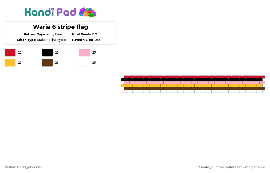 Waria 6 stripe flag - Pony Bead Pattern by fidgetspride on Kandi Pad - red,pink,yellow,brown,pride,pride flag,waria