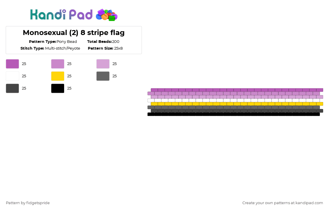 Monosexual (2) 8 stripe flag - Pony Bead Pattern by fidgetspride on Kandi Pad - pink,pride,pride flag,monosexual,mono,sexuality