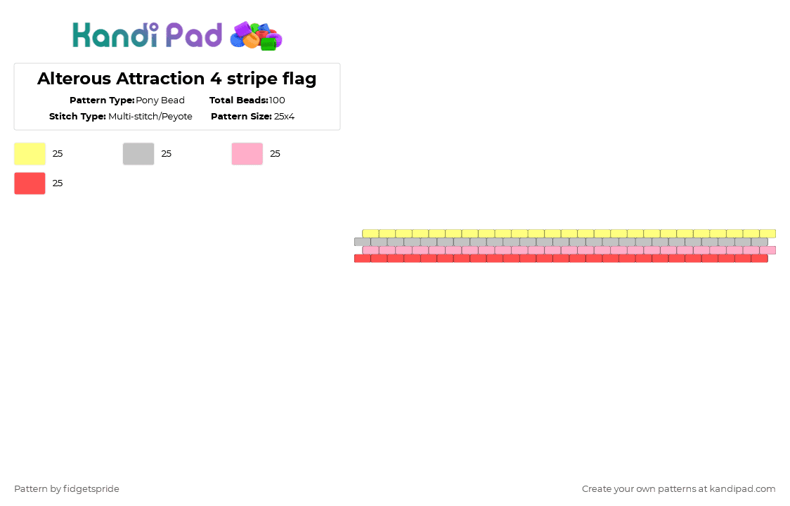 Alterous Attraction 4 stripe flag - Pony Bead Pattern by fidgetspride on Kandi Pad - yellow,beige,pink,red,pride,pride flag,alterous,alterous attraction