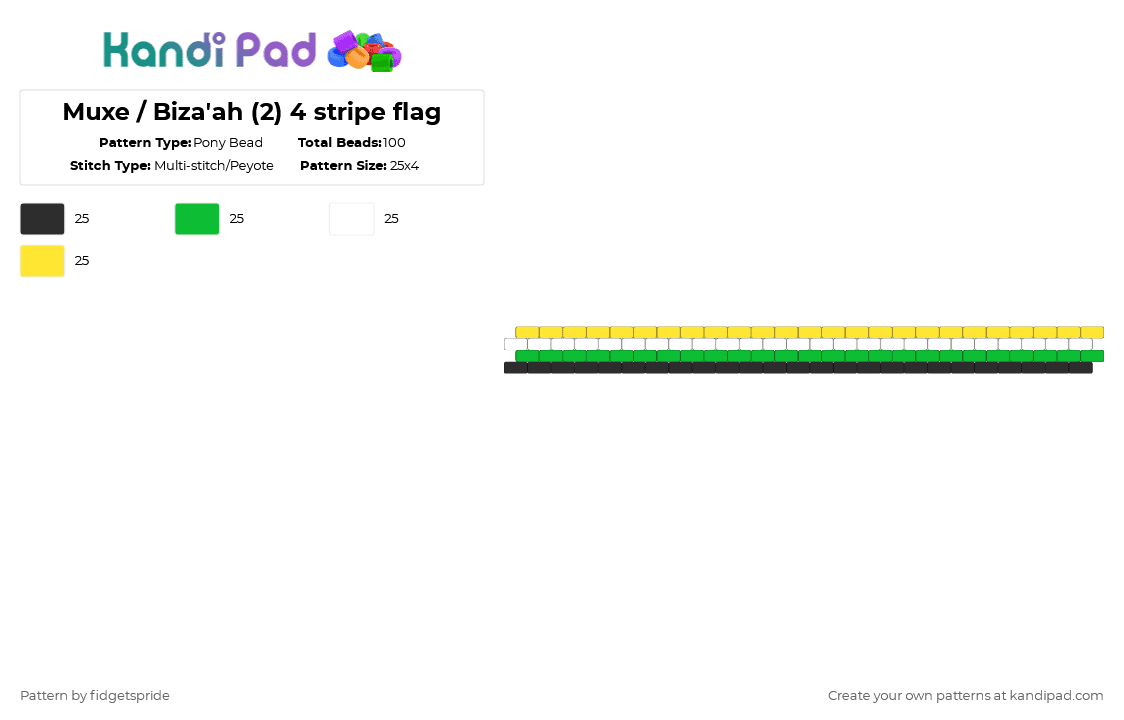 Muxe / Biza\'ah (2) 4 stripe flag - Pony Bead Pattern by fidgetspride on Kandi Pad - green,yellow,pride,pride flags,muxe,bizaah
