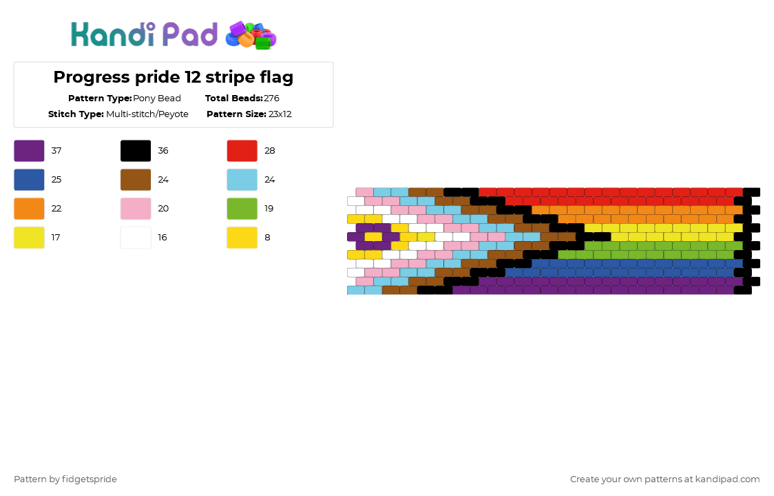 Progress pride 12 stripe flag - Pony Bead Pattern by fidgetspride on Kandi Pad - yellow,red,pink,blue,pride,progress pride,pride flag