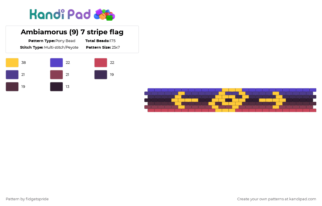 Ambiamorus (9) 7 stripe flag - Pony Bead Pattern by fidgetspride on Kandi Pad - purple,yellow,pride,pride flag,ambi,ambiamourous