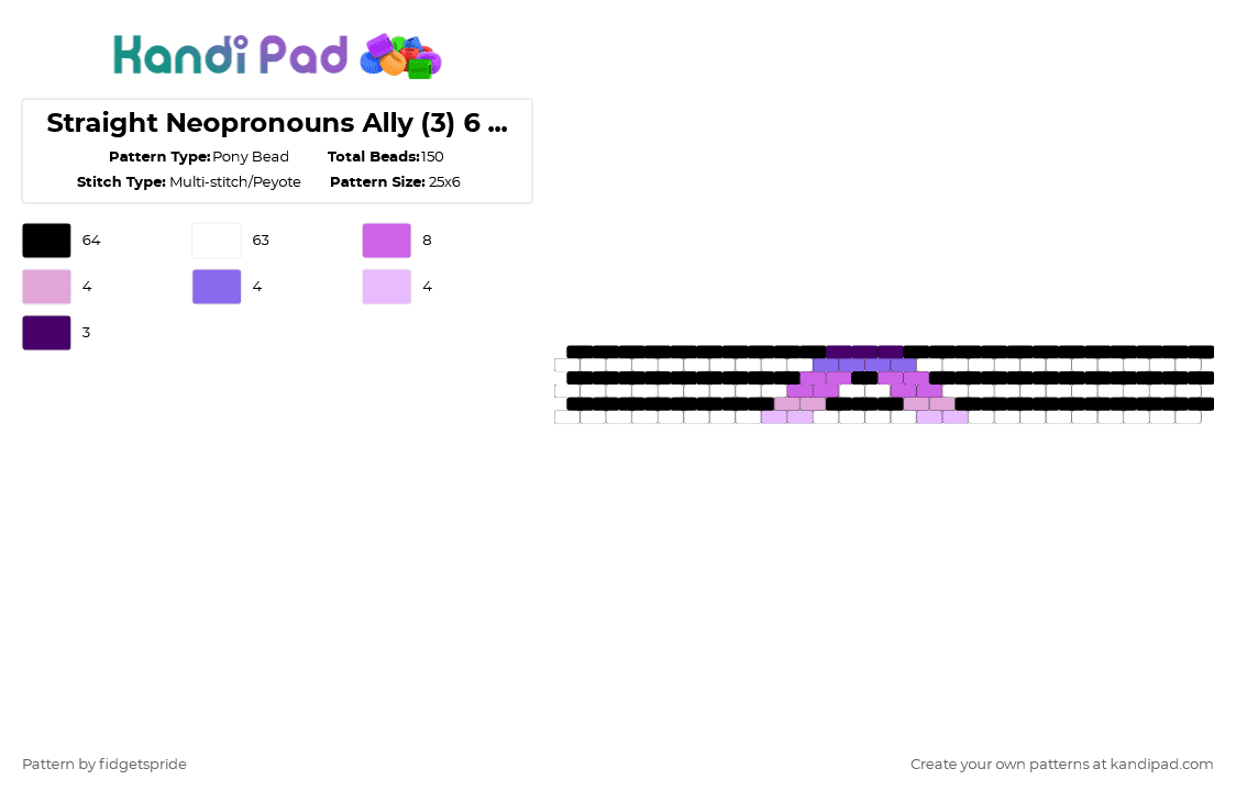 Straight Neopronouns Ally (3) 6 stripe flag - Pony Bead Pattern by fidgetspride on Kandi Pad - white,pink,pride,pride flag,straight,ally,neopronouns