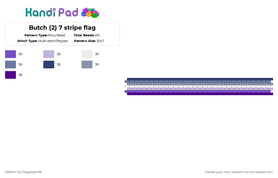 Butch (2) 7 stripe flag - Pony Bead Pattern by fidgetspride on Kandi Pad - purple,pride,pride flag,nudist,naturist,nudism