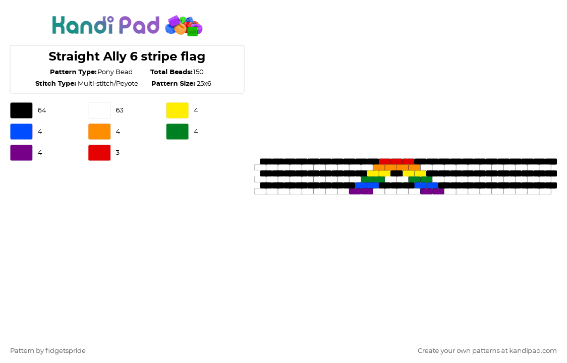 Straight Ally 6 stripe flag - Pony Bead Pattern by fidgetspride on Kandi Pad - black,white,blue,green,colorful,pride,pride flag,straight,ally