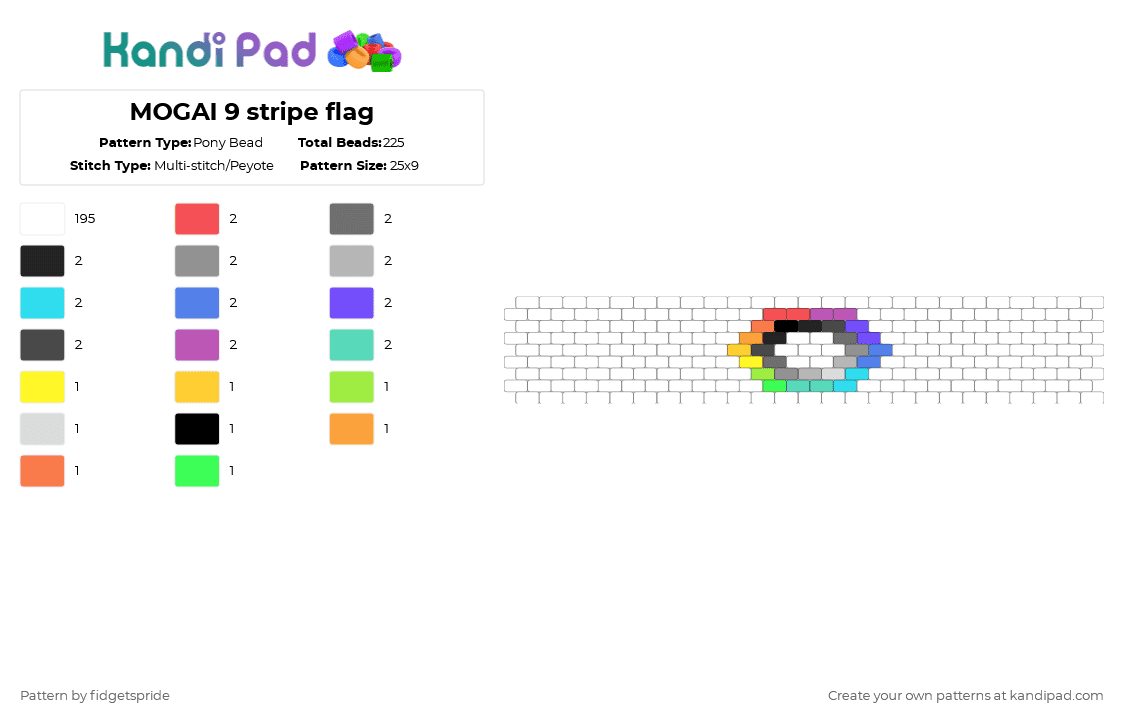 MOGAI 9 stripe flag - Pony Bead Pattern by fidgetspride on Kandi Pad - white,gray,yellow,beige,blue,brown,orange,colorful,pride,pride flag,mogai,umbrella,queer