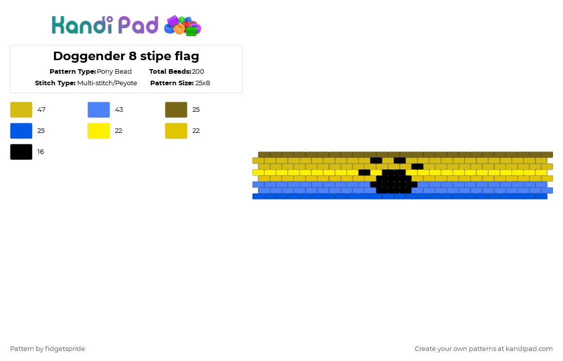 Doggender 8 stipe flag - Pony Bead Pattern by fidgetspride on Kandi Pad - blue,yellow,pride,pride flag,gender,xenic,xenogender,doggender