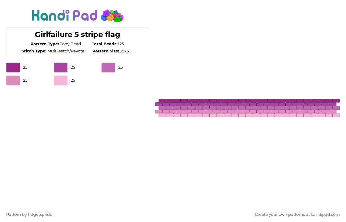 Girlfailure 5 stripe flag - Pony Bead Pattern by fidgetspride on Kandi Pad - pink,pride,pride flags,funny,fail,girl,girlfail,girlfailure,failgirl