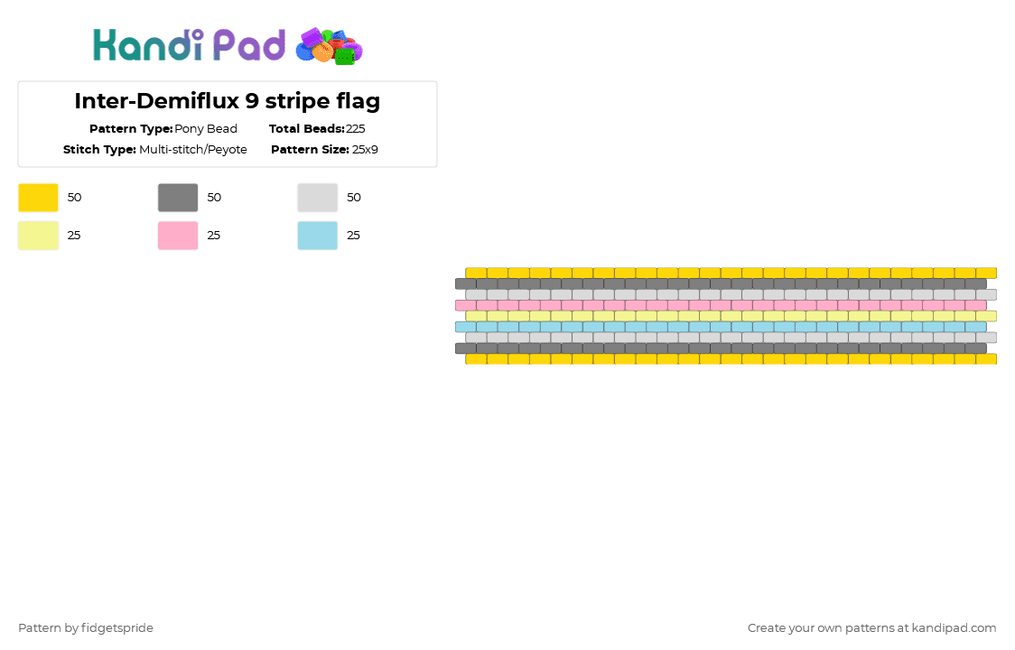 Inter-Demiflux 9 stripe flag - Pony Bead Pattern by fidgetspride on Kandi Pad - yellow,gray,pride,pride flag,intersex,demi,demiflux