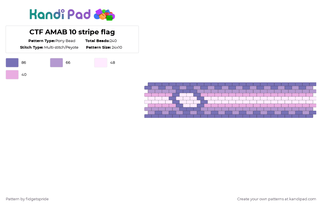 CTF AMAB 10 stripe flag - Pony Bead Pattern by fidgetspride on Kandi Pad - blue,pink,pride,pride flag,intersex,gender,ctf,amab
