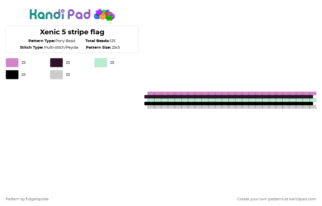 Xenic 5 stripe flag - Pony Bead Pattern by fidgetspride on Kandi Pad - pink,teal,pride,pride flag,xenic,gender,xenogender