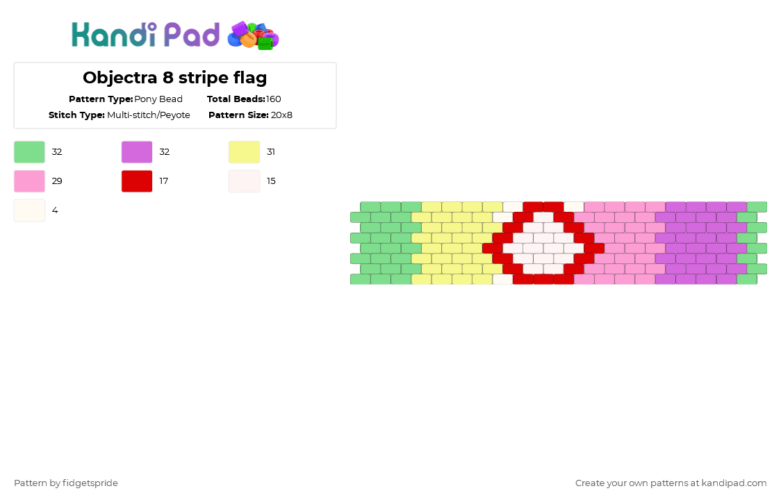 Objectra 8 stripe flag - Pony Bead Pattern by fidgetspride on Kandi Pad - pink,pride,pride flag,objectum,osor,os,or,objectra
