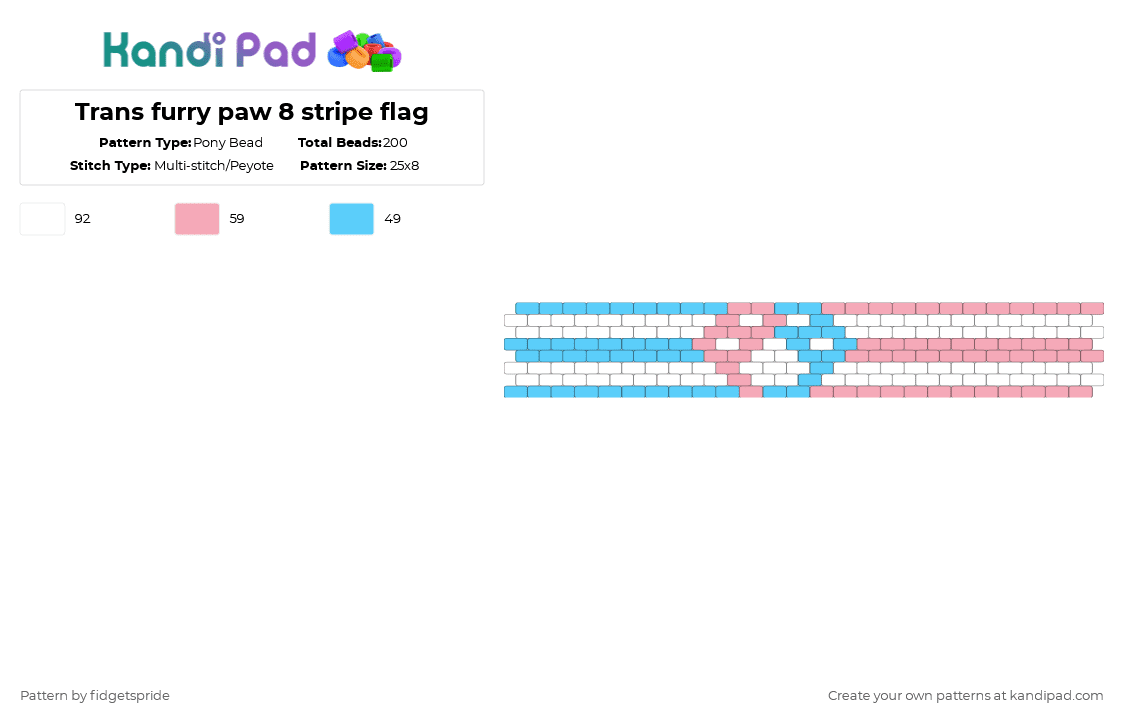 Trans furry paw 8 stripe flag - Pony Bead Pattern by fidgetspride on Kandi Pad - light blue,pink,pride,pride flag,furry,paw,trans