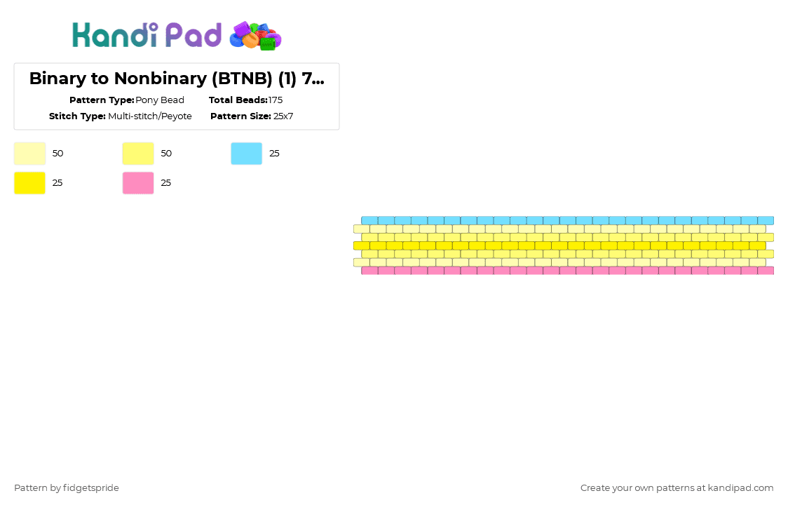 Binary to Nonbinary (BTNB) (1) 7 stripe flag - Pony Bead Pattern by fidgetspride on Kandi Pad - yellow,pride,pride flag,trans,gender,transgender,nonbinary,btnb