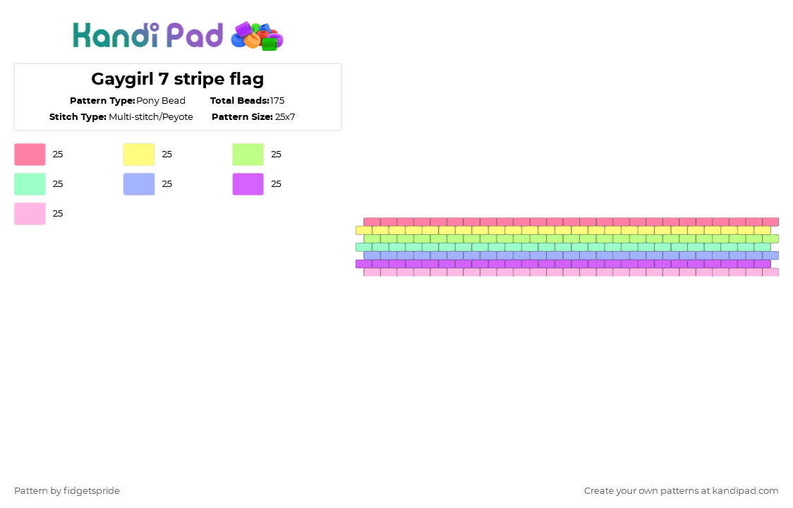 Gaygirl 7 stripe flag - Pony Bead Pattern by fidgetspride on Kandi Pad - pink,yellow,pride,pride flag,turian,turigirl,gaygirl