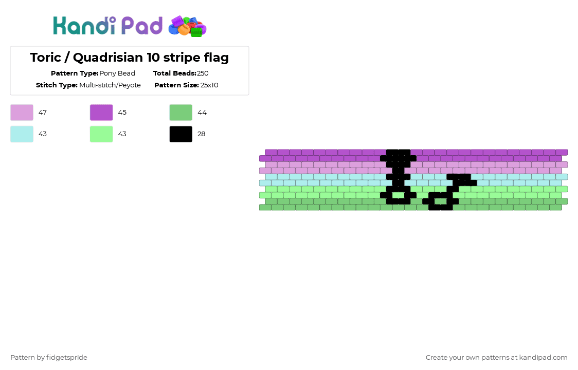 Toric / Quadrisian 10 stripe flag - Pony Bead Pattern by fidgetspride on Kandi Pad - pink,teal,pride,pride flag,toric,nblm