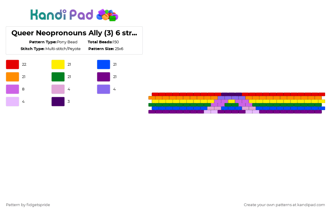 Queer Neopronouns Ally (3) 6 stripe flag - Pony Bead Pattern by fidgetspride on Kandi Pad - yellow,blue,orange,colorful,pride,pride flag,ally,neopronouns,queer