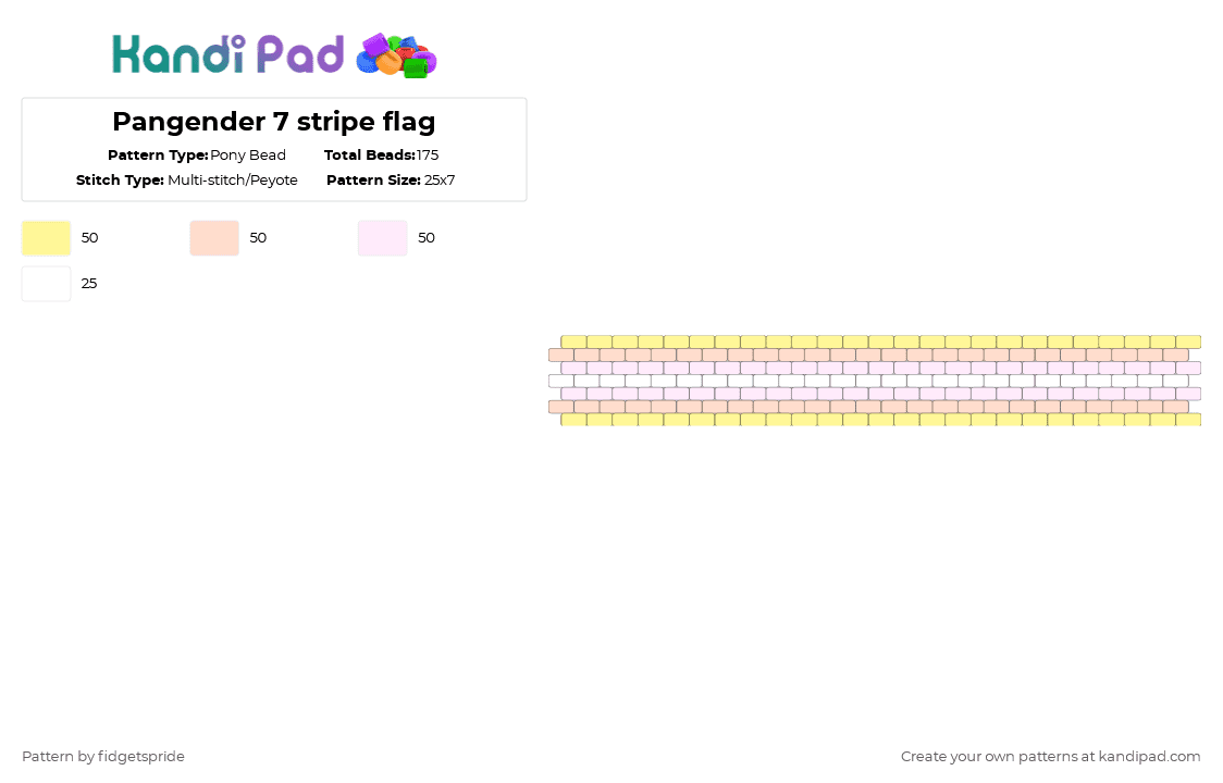 Pangender 7 stripe flag - Pony Bead Pattern by fidgetspride on Kandi Pad - yellow,beige,pride,pride flag,gender,multigender,pangender