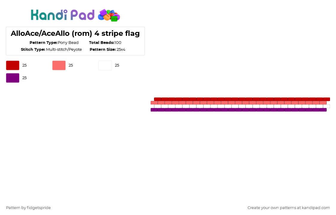 AlloAce/AceAllo (rom) 4 stripe flag - Pony Bead Pattern by fidgetspride on Kandi Pad - red,pink,pride,pride flag,asexual,ace,alloromantic,allo