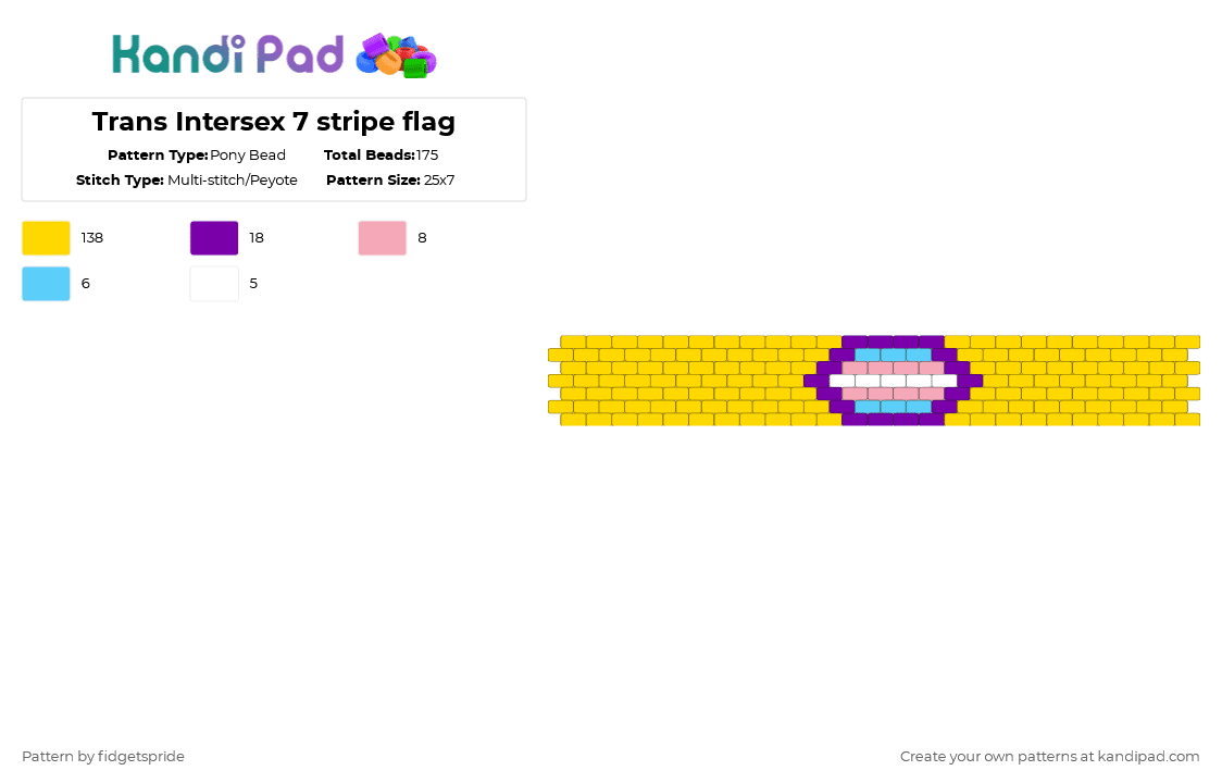 Trans Intersex 7 stripe flag - Pony Bead Pattern by fidgetspride on Kandi Pad - yellow,pride,pride flag,intersex,trans,transgender