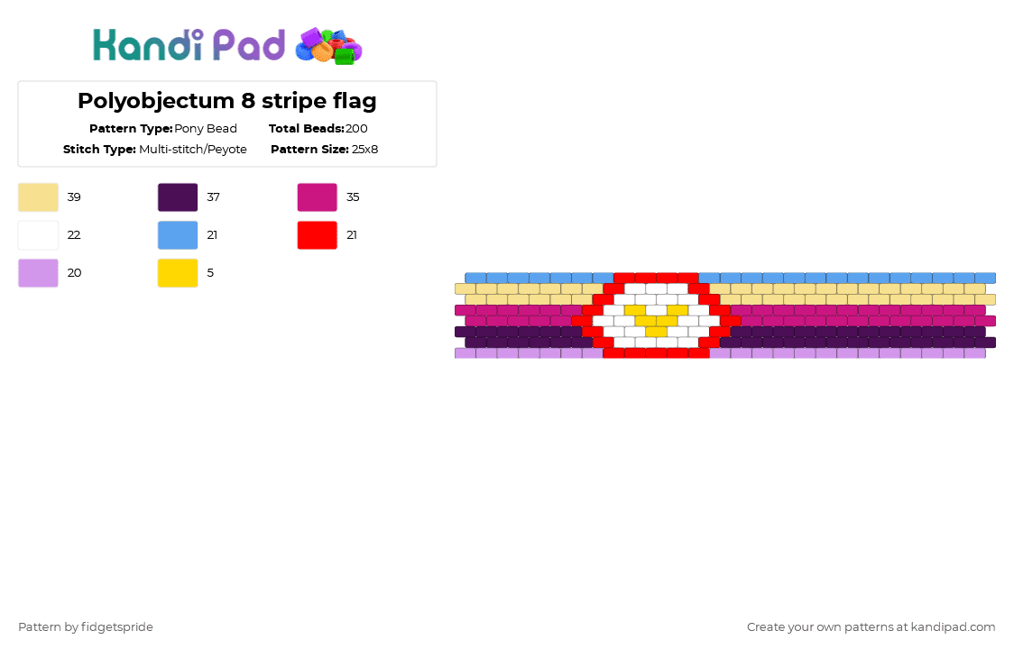 Polyobjectum 8 stripe flag - Pony Bead Pattern by fidgetspride on Kandi Pad - yellow,pink,purple,pride,pride flags,objectum,os,or,osor,poly,polyobjectum