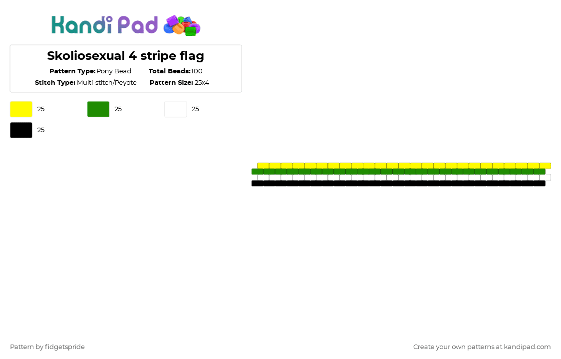 Skoliosexual 4 stripe flag - Pony Bead Pattern by fidgetspride on Kandi Pad - yellow,green,pride,pride flag,skoliosexual,skolio
