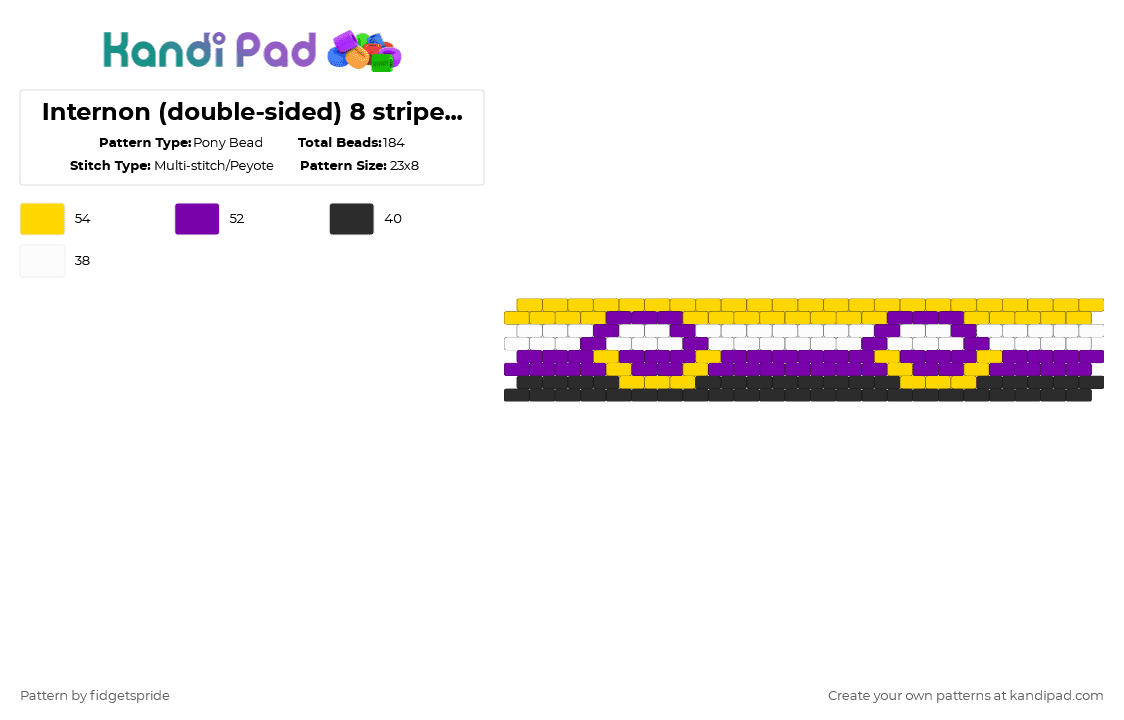 Internon (double-sided) 8 stripe flag - Pony Bead Pattern by fidgetspride on Kandi Pad - purple,yellow,pride,pride flag,intersex,nonbinary,internon