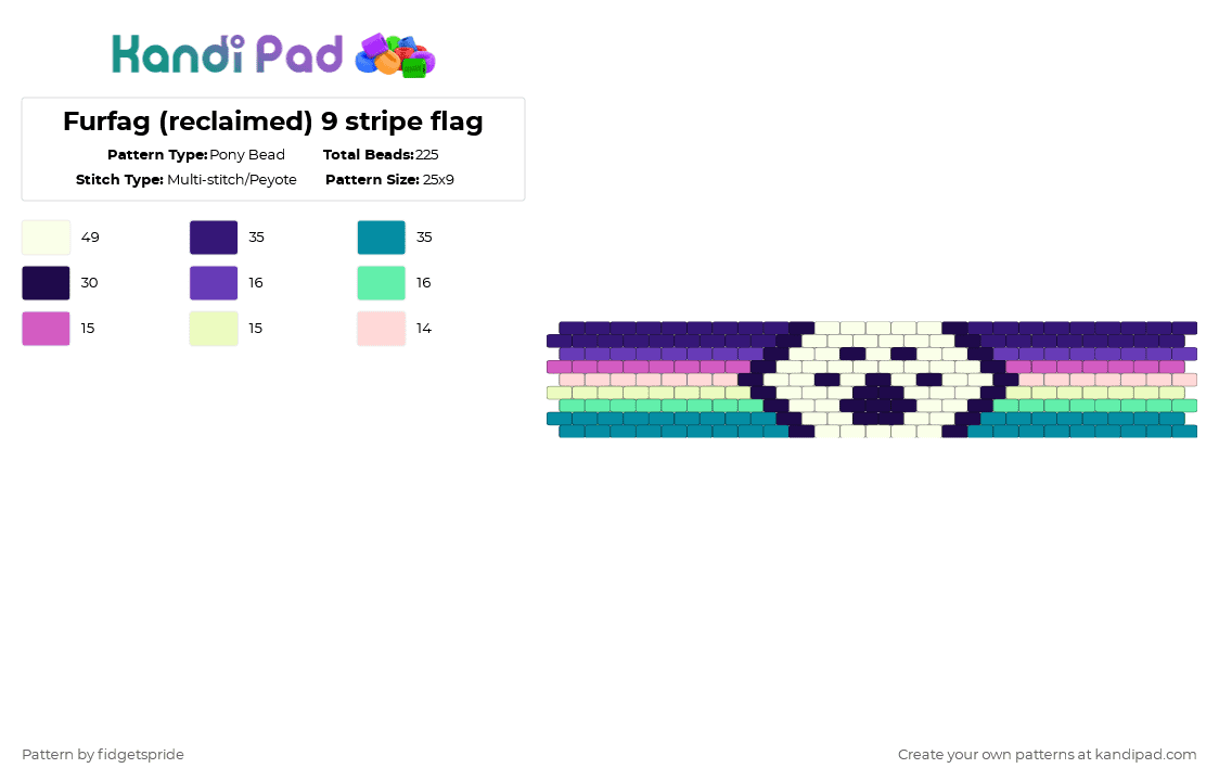 Furfag (reclaimed) 9 stripe flag - Pony Bead Pattern by fidgetspride on Kandi Pad - purple,teal,pride,pride flag,furry
