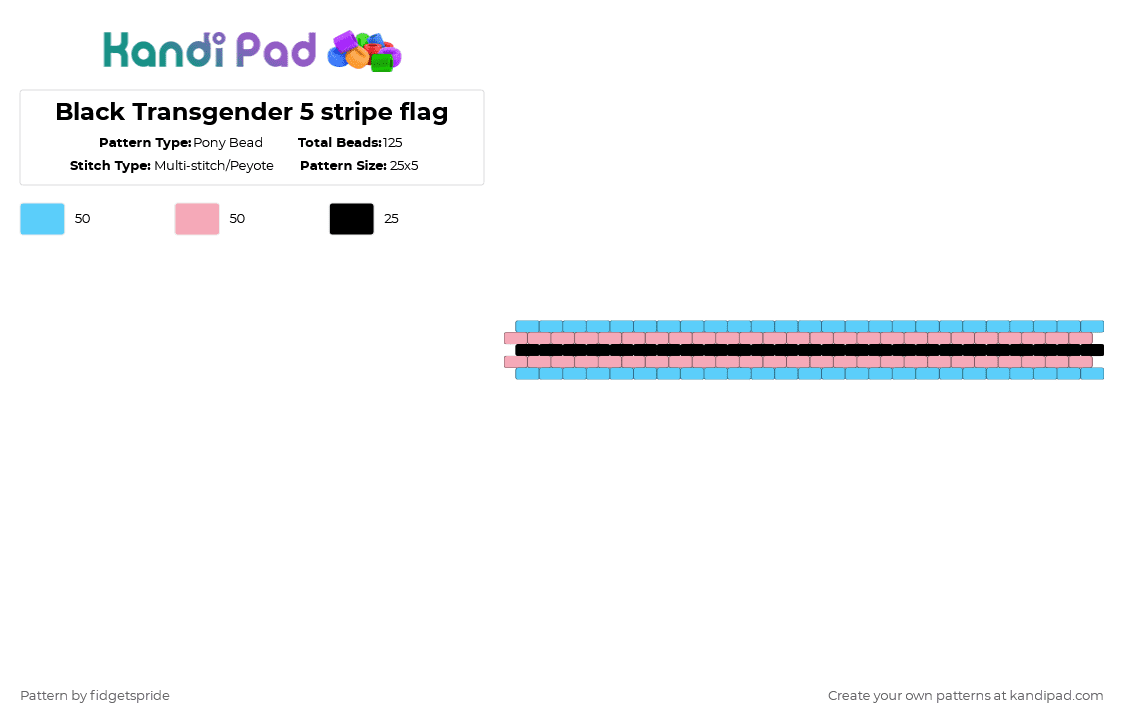 Black Transgender 5 stripe flag - Pony Bead Pattern by fidgetspride on Kandi Pad - light blue,pink,pride,pride flags,trans,transgender,black,poc