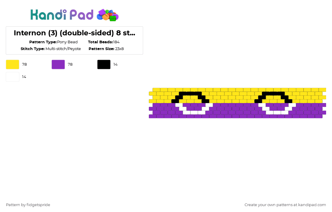 Internon (3) (double-sided) 8 stripe flag - Pony Bead Pattern by fidgetspride on Kandi Pad - yellow,purple,pride,pride flag,intersex,nonbinary,internon