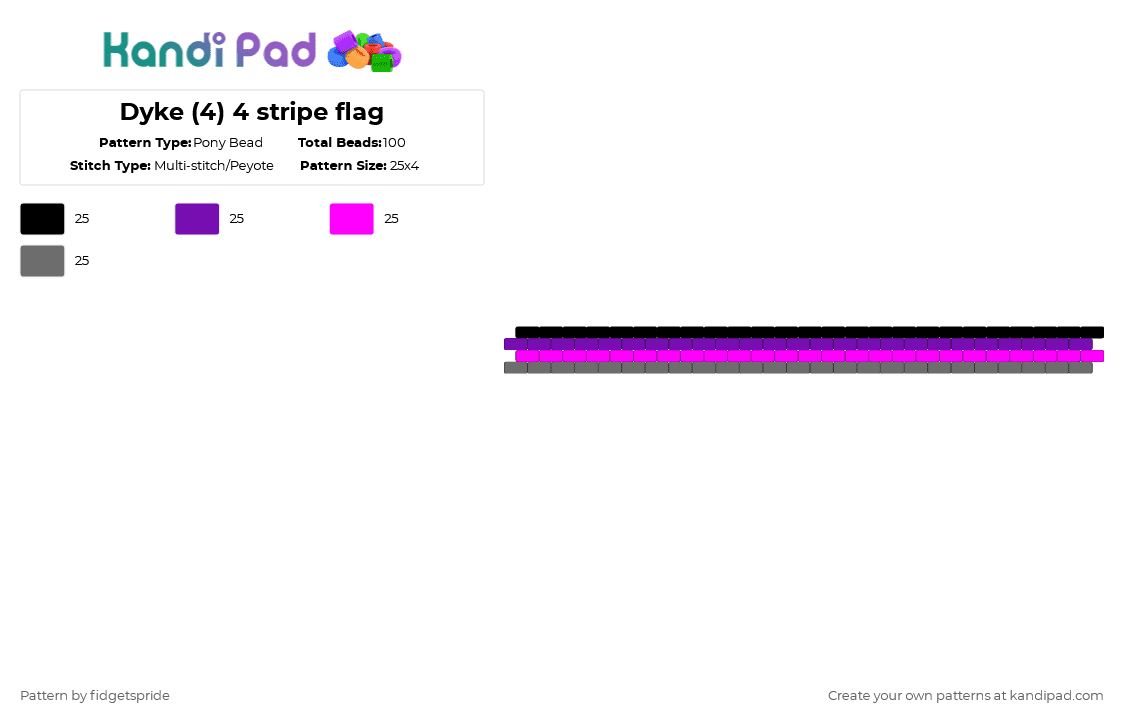 Dyke (4) 4 stripe flag - Pony Bead Pattern by fidgetspride on Kandi Pad - purple,pink,gray,pride,pride flag,dyke,wlw