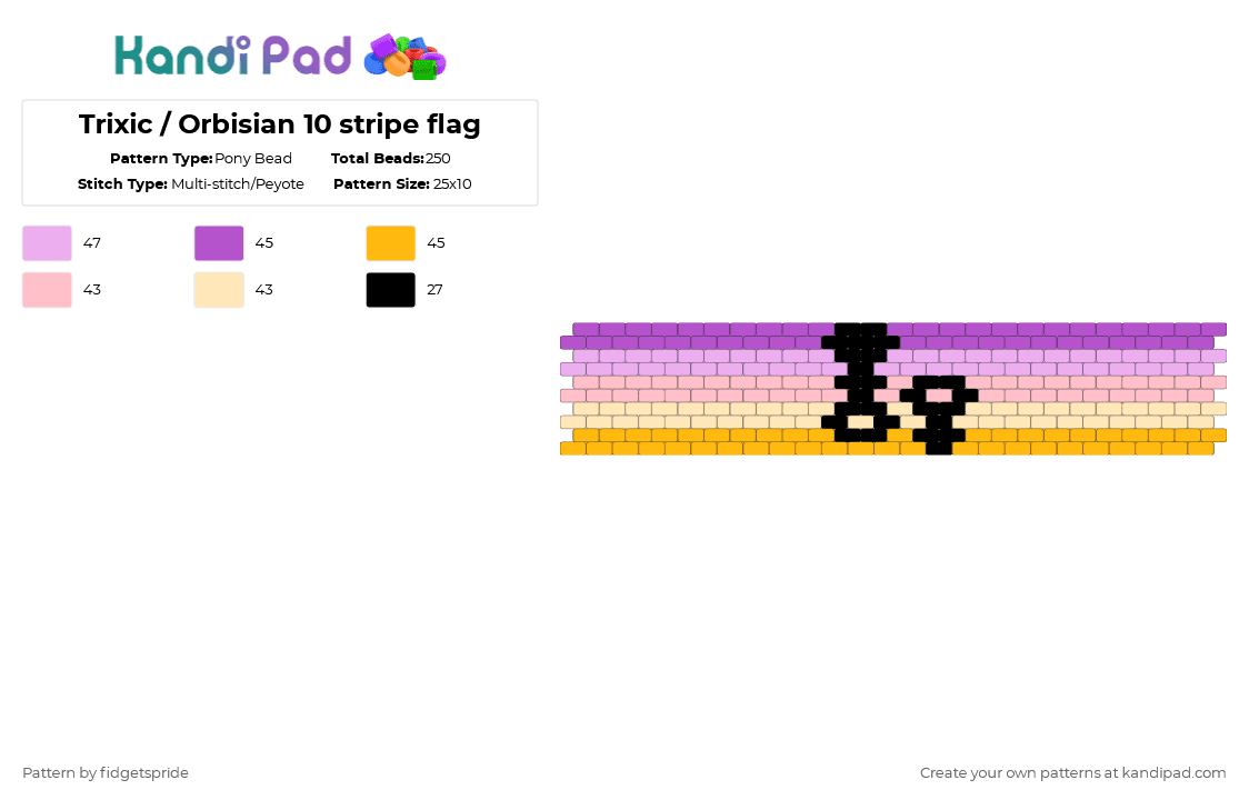 Trixic / Orbisian 10 stripe flag - Pony Bead Pattern by fidgetspride on Kandi Pad - pink,pride,pride flag,trixic,nblw