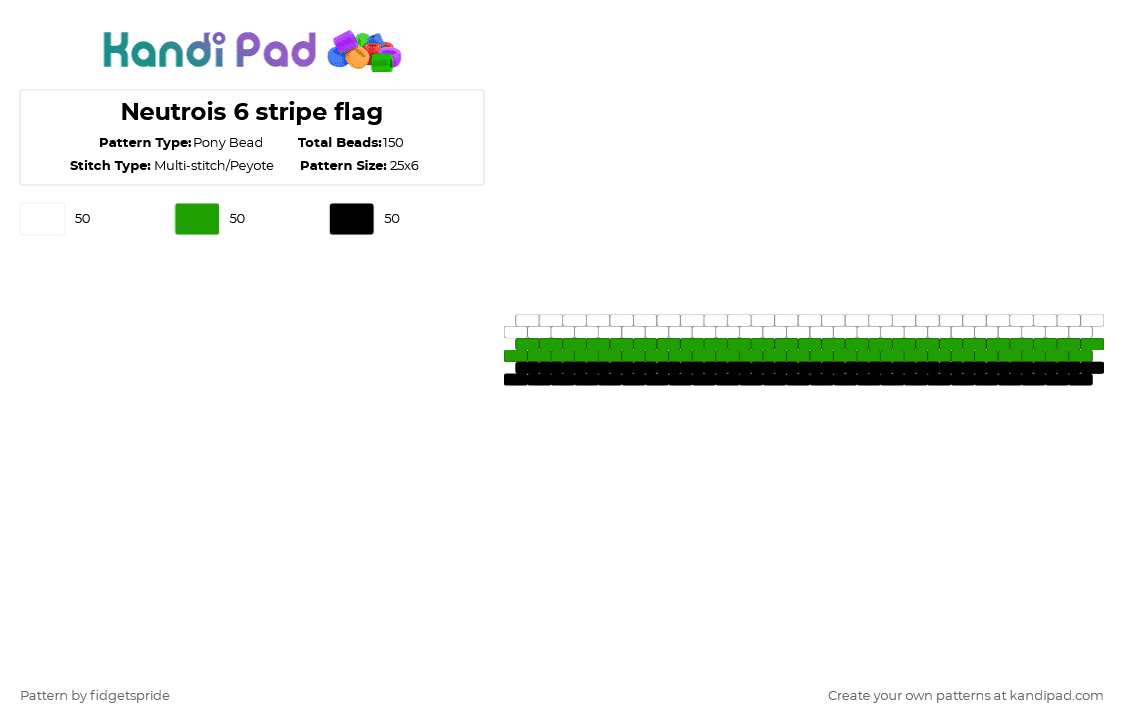 Neutrois 6 stripe flag - Pony Bead Pattern by fidgetspride on Kandi Pad - white,green,pride,pride flag,gender,neutrois,neutral