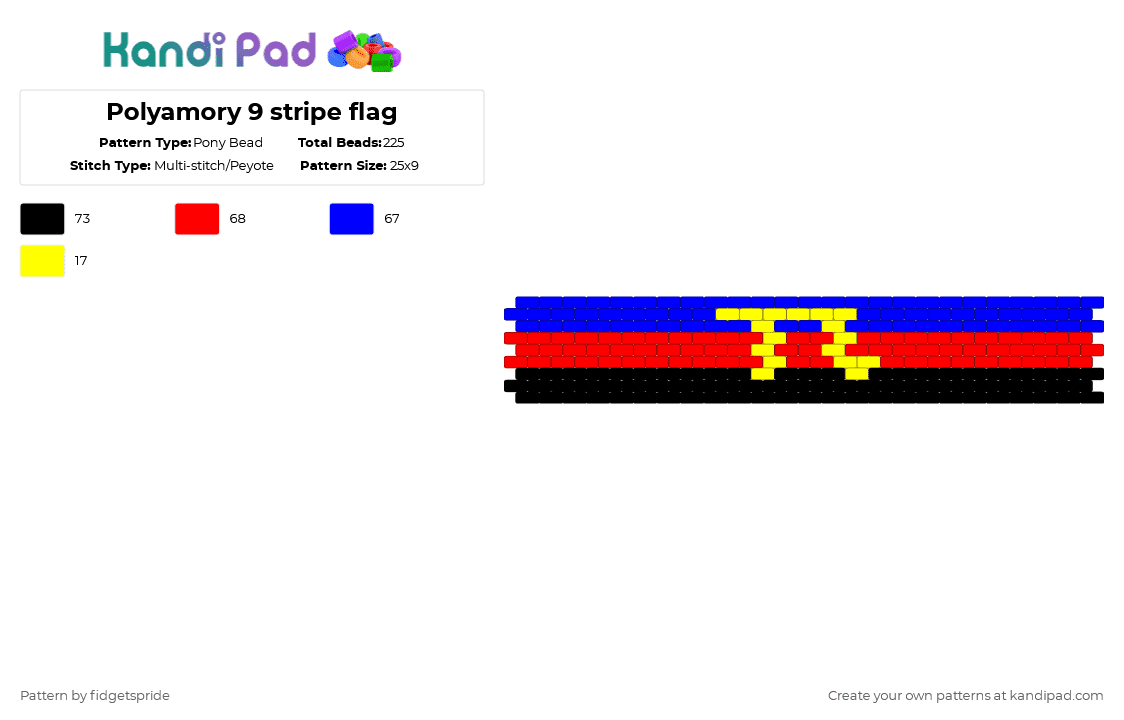 Polyamory 9 stripe flag - Pony Bead Pattern by fidgetspride on Kandi Pad - purple,red,pride,pride flag,poly,polyamorous