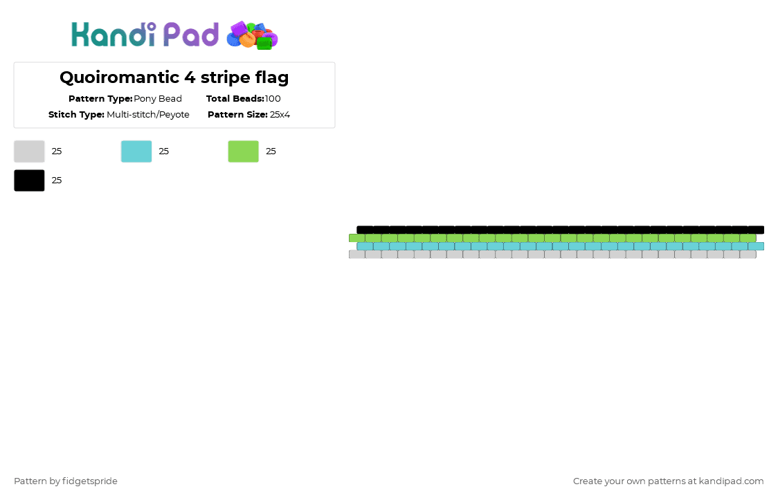 Quoiromantic 4 stripe flag - Pony Bead Pattern by fidgetspride on Kandi Pad - light blue,green,pride,pride flag,quoi,quoiromantic,romantic