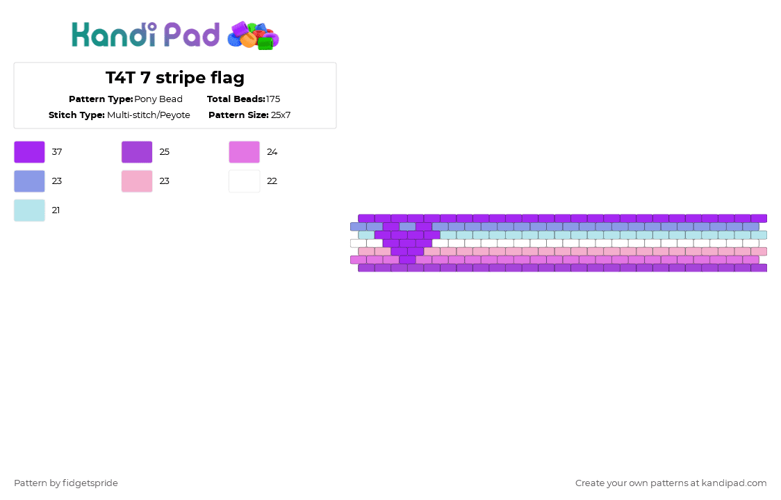 T4T 7 stripe flag - Pony Bead Pattern by fidgetspride on Kandi Pad - purple,pride,trans,transgender,t4t,pride flag,tlt