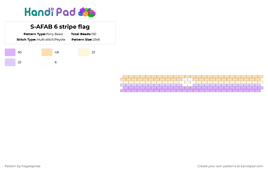 S-AFAB 6 stripe flag - Pony Bead Pattern by fidgetspride on Kandi Pad - beige,pink,pride,pride flag,intersex,gender,afab,safab