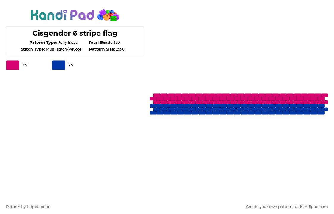 Cisgender 6 stripe flag - Pony Bead Pattern by fidgetspride on Kandi Pad - pink,blue,pride,cis,cisgender