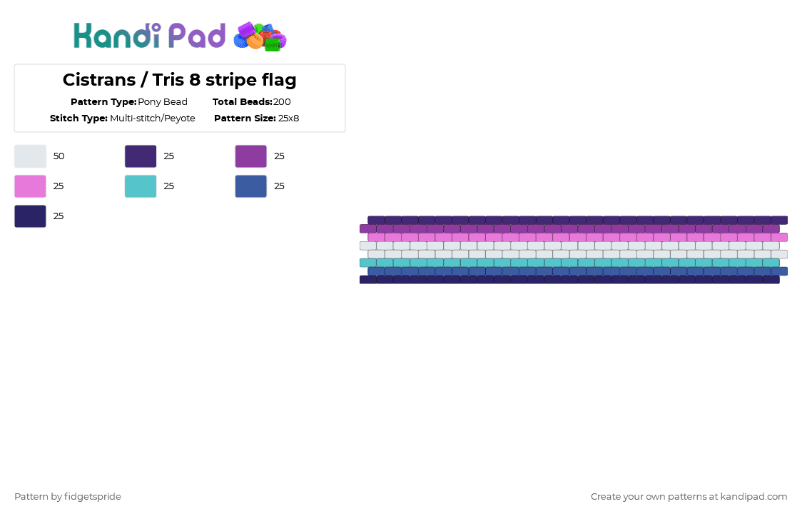 Cistrans / Tris 8 stripe flag - Pony Bead Pattern by fidgetspride on Kandi Pad - purple,pink,pride,pride flags,cistrans,cis,trans,tris