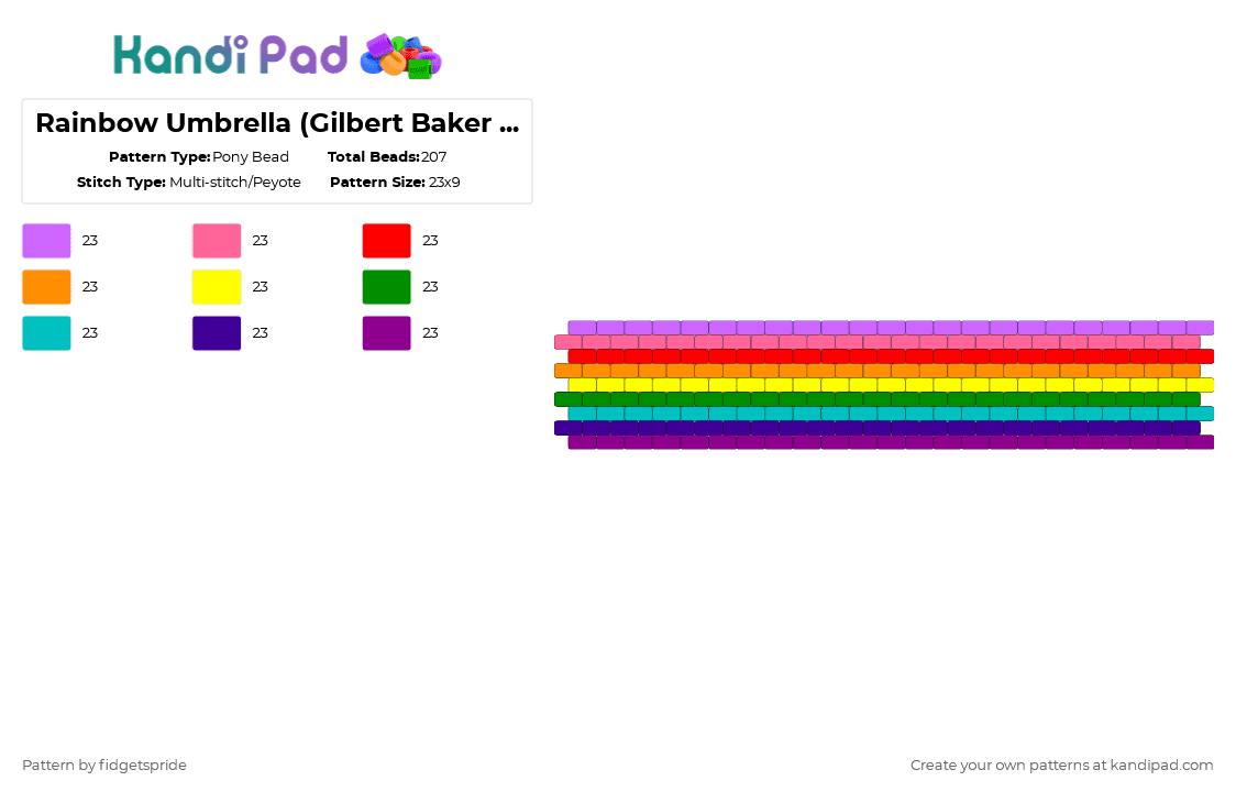 Rainbow Umbrella (Gilbert Baker style) 9 stripe flag - Pony Bead Pattern by fidgetspride on Kandi Pad - pink,rainbow,pride,bakers flag,pride flag