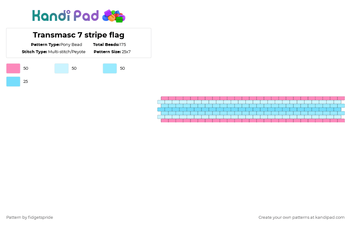 Transmasc 7 stripe flag - Pony Bead Pattern by fidgetspride on Kandi Pad - pink,light blue,pride,pride flag,gender,trans,transmasc,masc