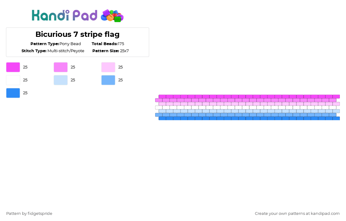 Bicurious 7 stripe flag - Pony Bead Pattern by fidgetspride on Kandi Pad - pink,light blue,pride,pride flag,bi,bicurious,bisexual