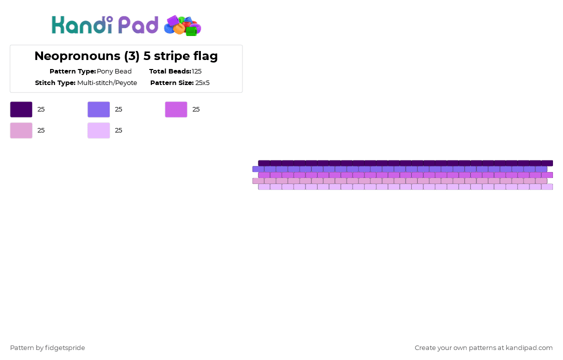 Neopronouns (3) 5 stripe flag - Pony Bead Pattern by fidgetspride on Kandi Pad - pink,pride,pride flag,neopronouns,pronouns